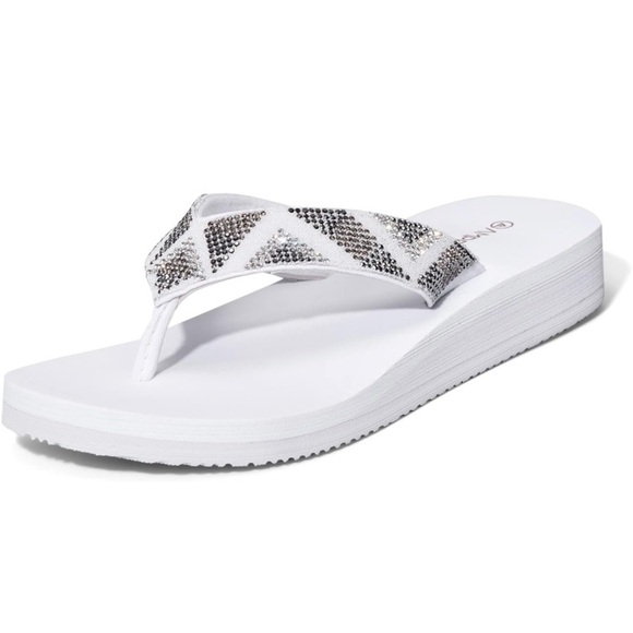 White Rhinestone Flop Flops 10 - Picture 1 of 9